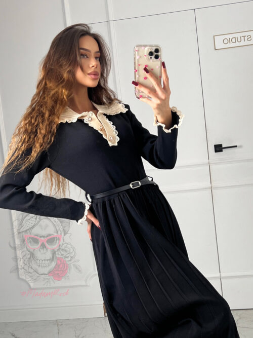 Sukienka długa z kołnierzykiem Wednesday long czarna