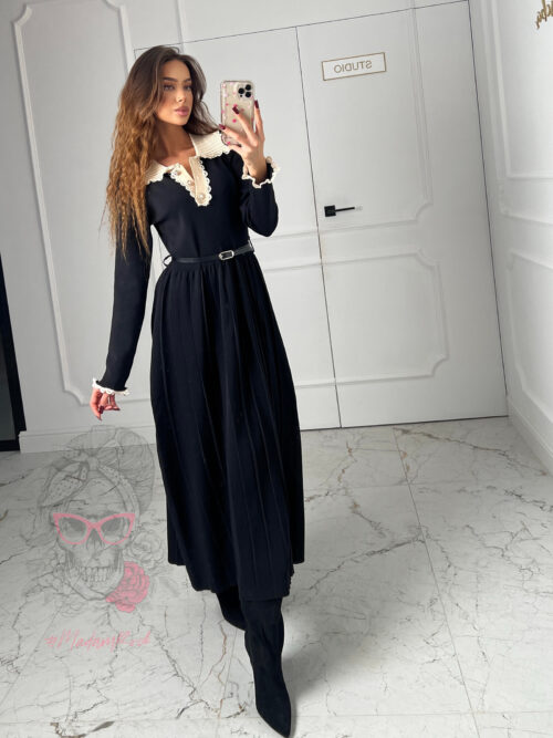 Sukienka długa z kołnierzykiem Wednesday long czarna