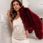 Komplet satynowy z koronką Lejdies śmietanowy