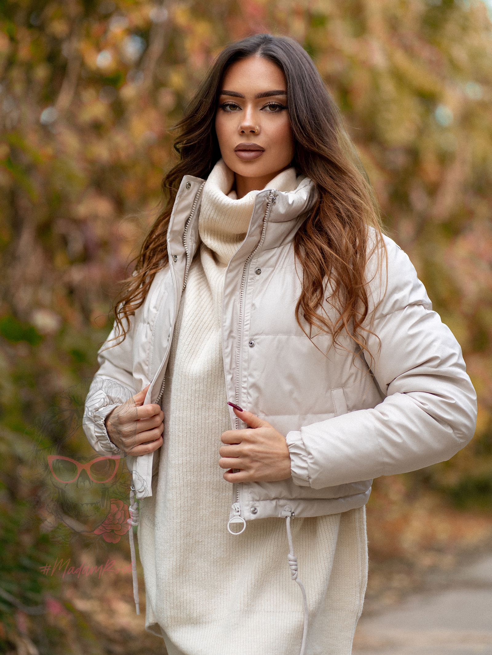 Kurtka bomberka skórzana Roksi II jasnobeżowa