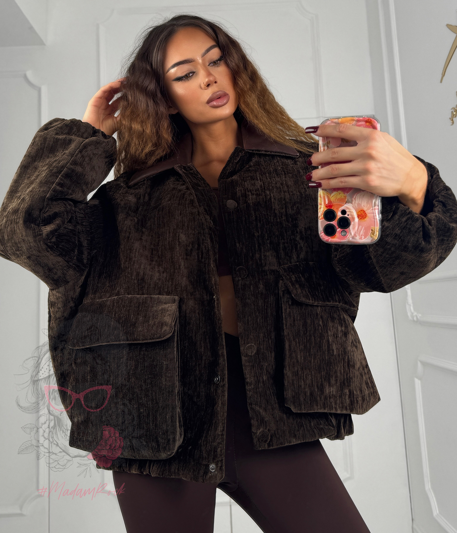 Kurtka bomberka welurowa Omse brązowa