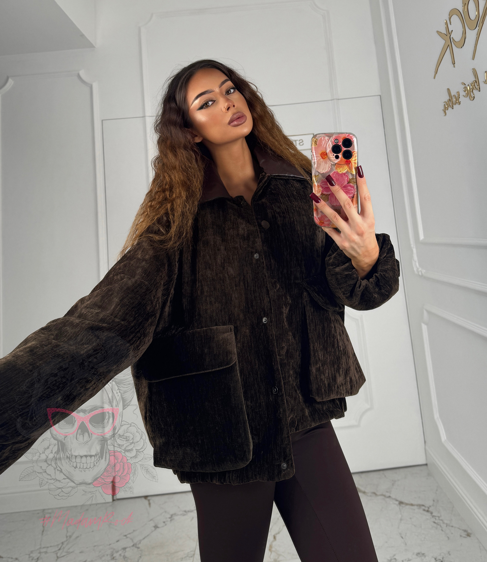 Kurtka bomberka welurowa Omse brązowa