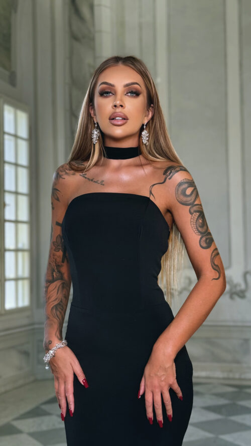 Sukienka dopasowana z szarfą NB Julies czarna