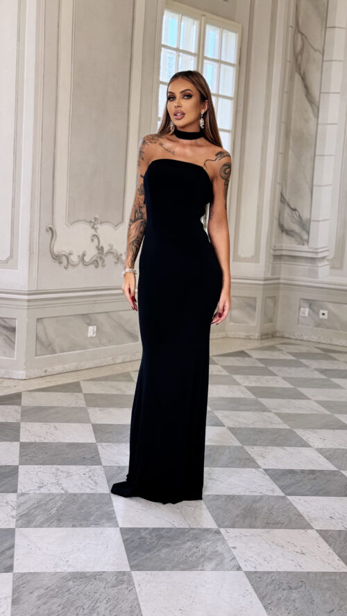 Sukienka dopasowana z szarfą NB Julies czarna