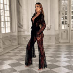 Komplet koronkowy - bluzka +spodnie NB Semejdi czarny