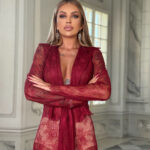 Komplet koronkowy - bluzka +spodnie NB Semejdi bordowy