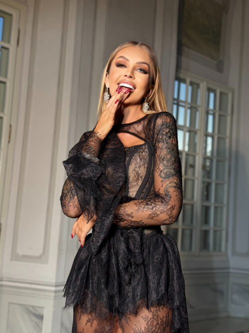 Komplet 3-częściowy z koronki NB Vampis czarny