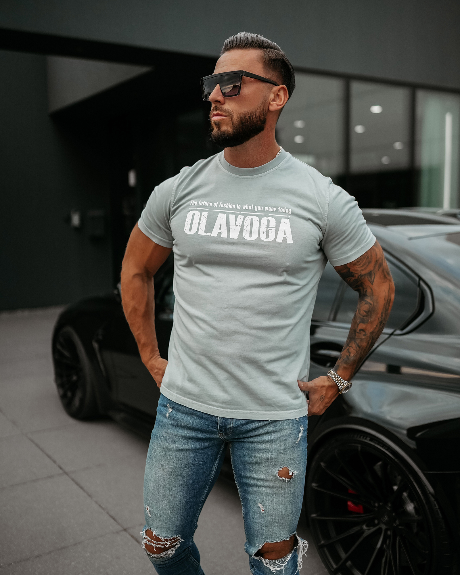 T-shirt męski OLAVOGA ZOAN jasnoszary
