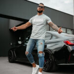 T-shirt męski OLAVOGA ZOAN jasnoszary