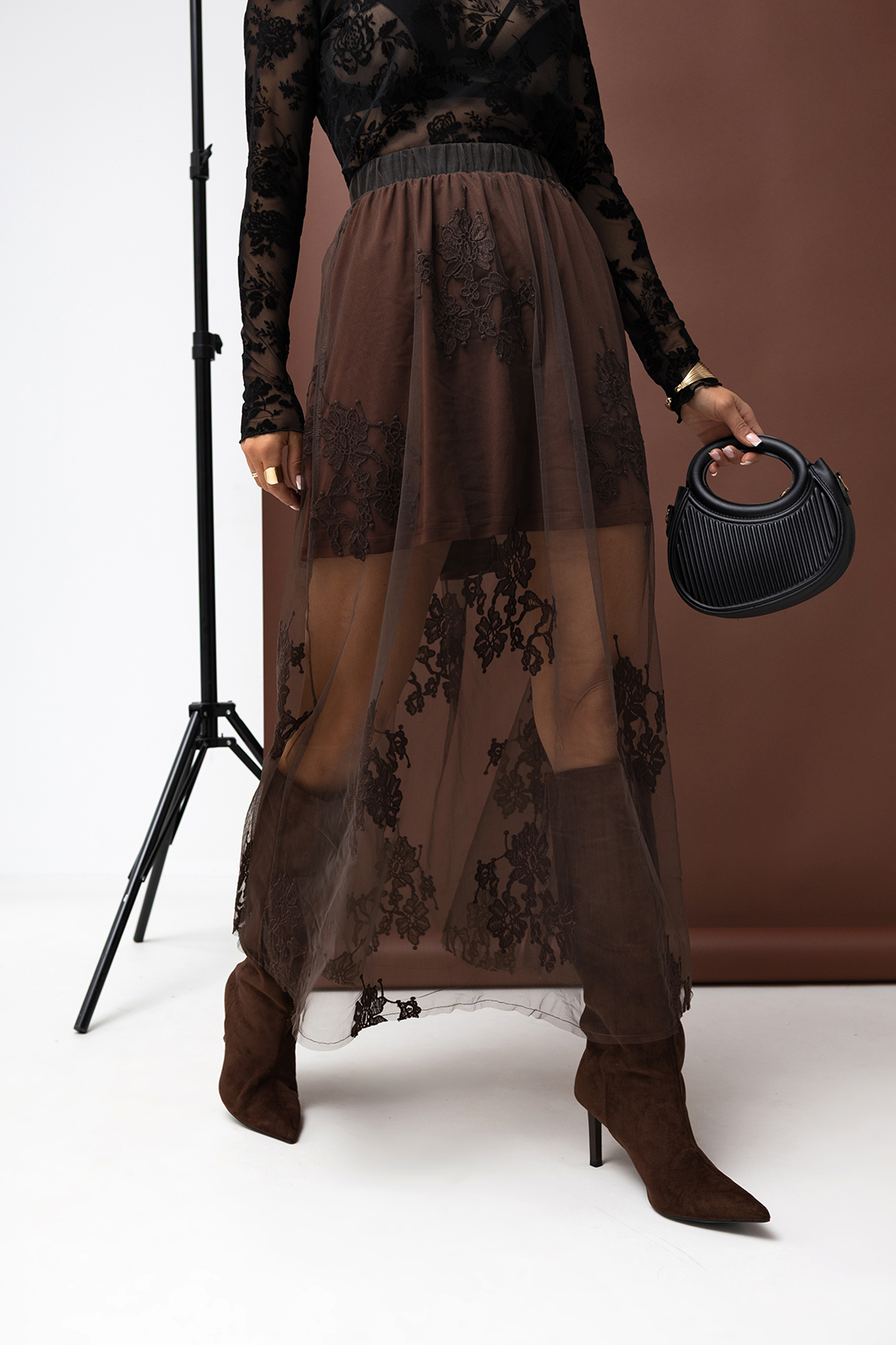 Spódnica koronkowa MC Fall Season brązowa