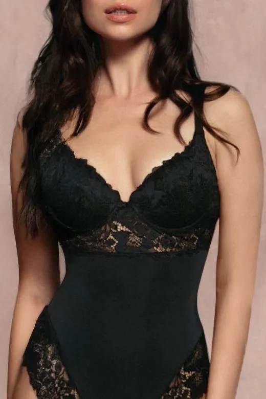 Body damskie czarne AXTE z koronki i mikrofibry z usztywnianymi miseczkami