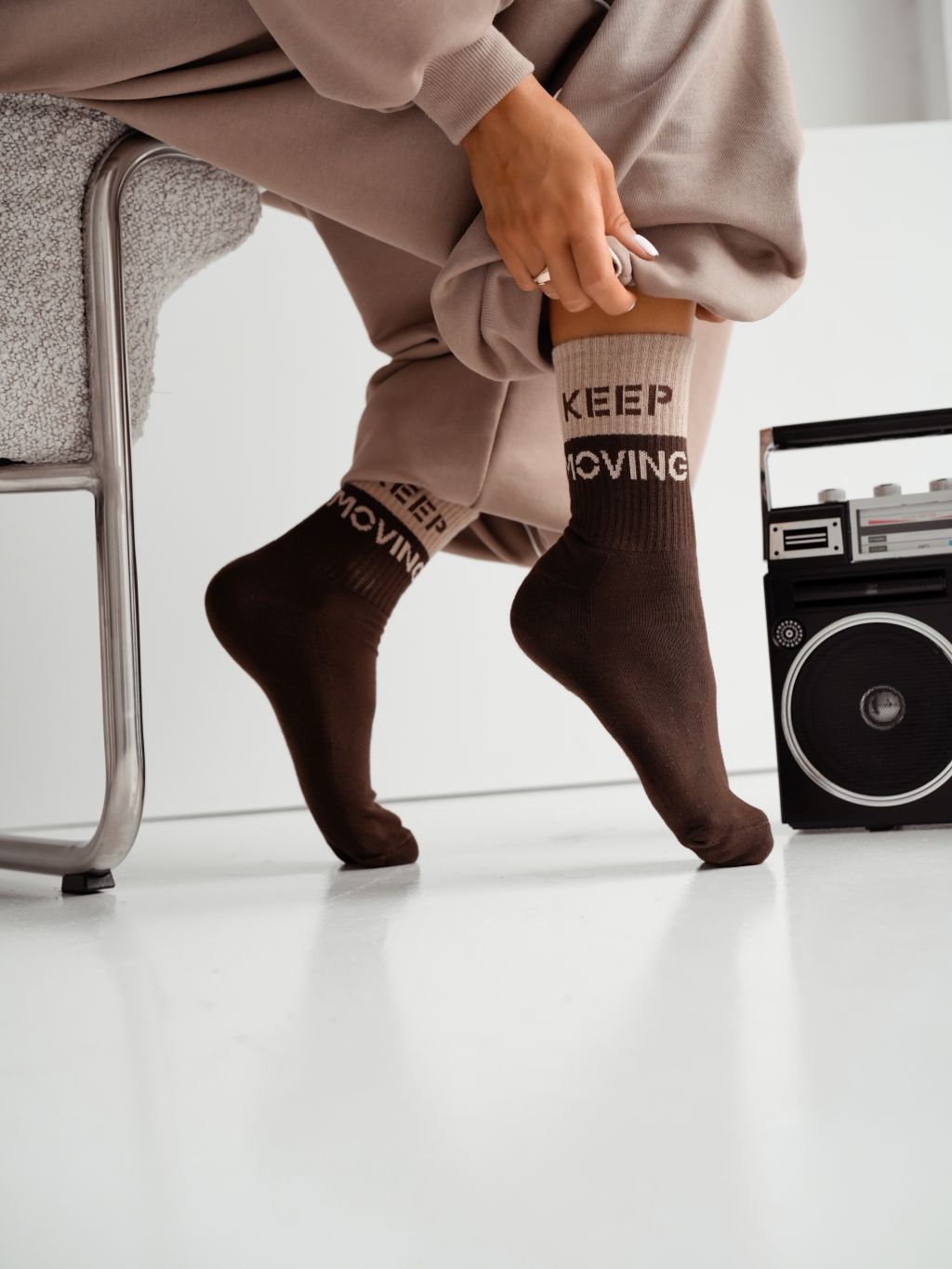 Skarpetki damskie półfrotte KEEP MOVING brązowe