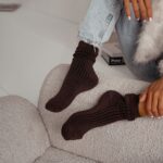 Skarpetki damskie brązowe Frotte w prążek