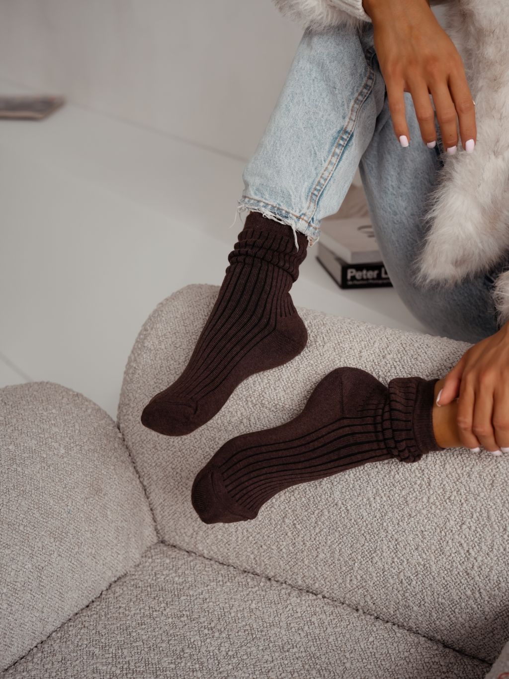 Skarpetki damskie brązowe Frotte w prążek Skarpetki damskie brązowe Frotte w prążek