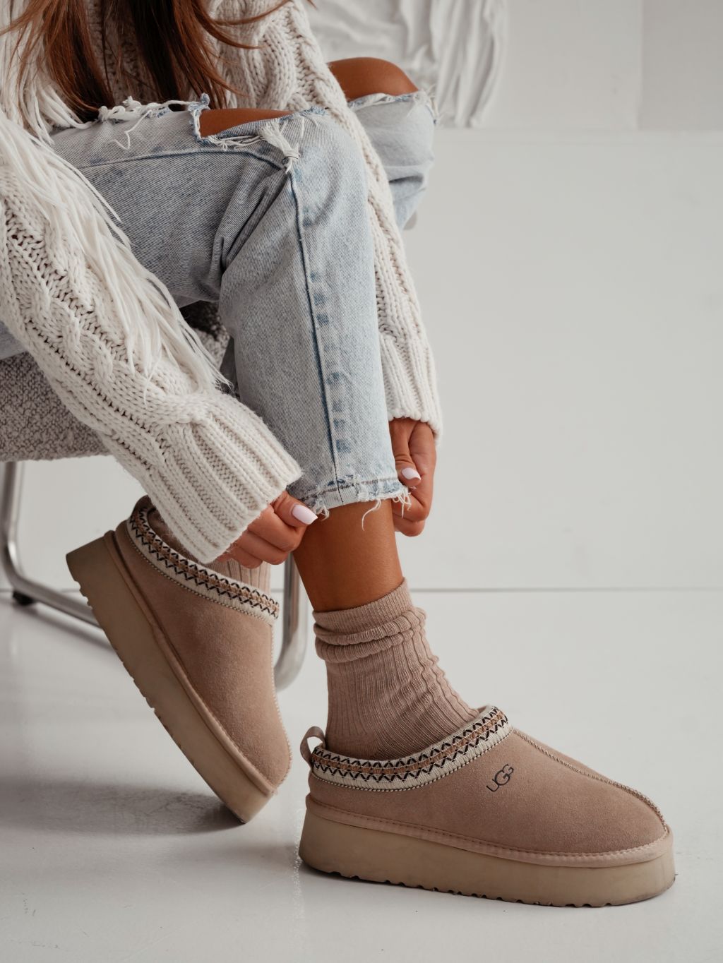 Skarpetki damskie beżowe Frotte w prążek