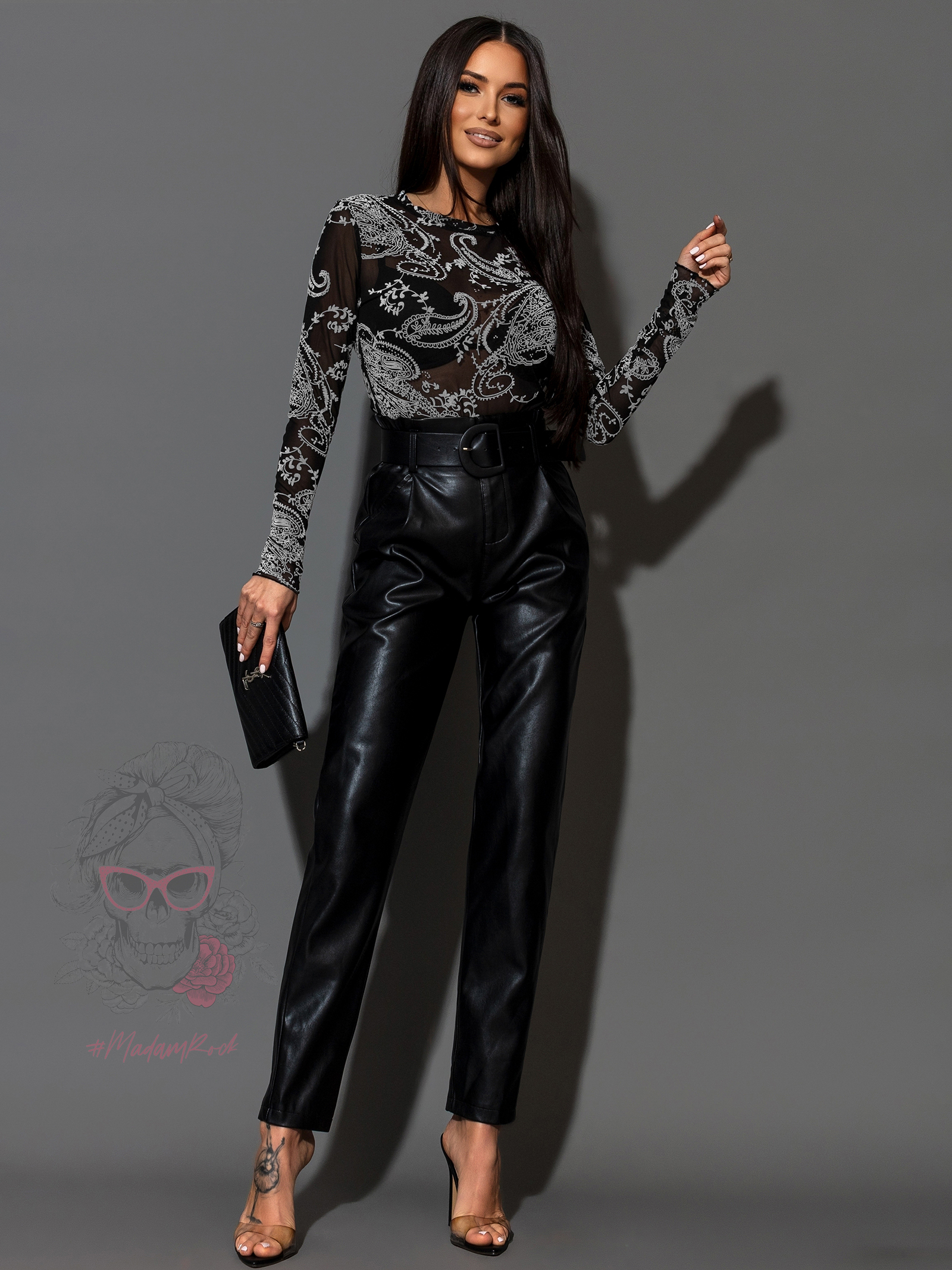 Spodnie cygaretki skórzane Pocerto czarne