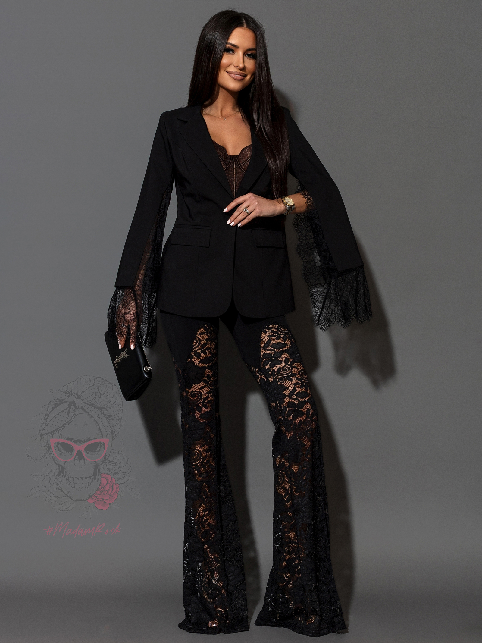 Marynarka elegancka z koronką MC New Messege czarna Marynarka elegancka z koronką MC New Messege czarna