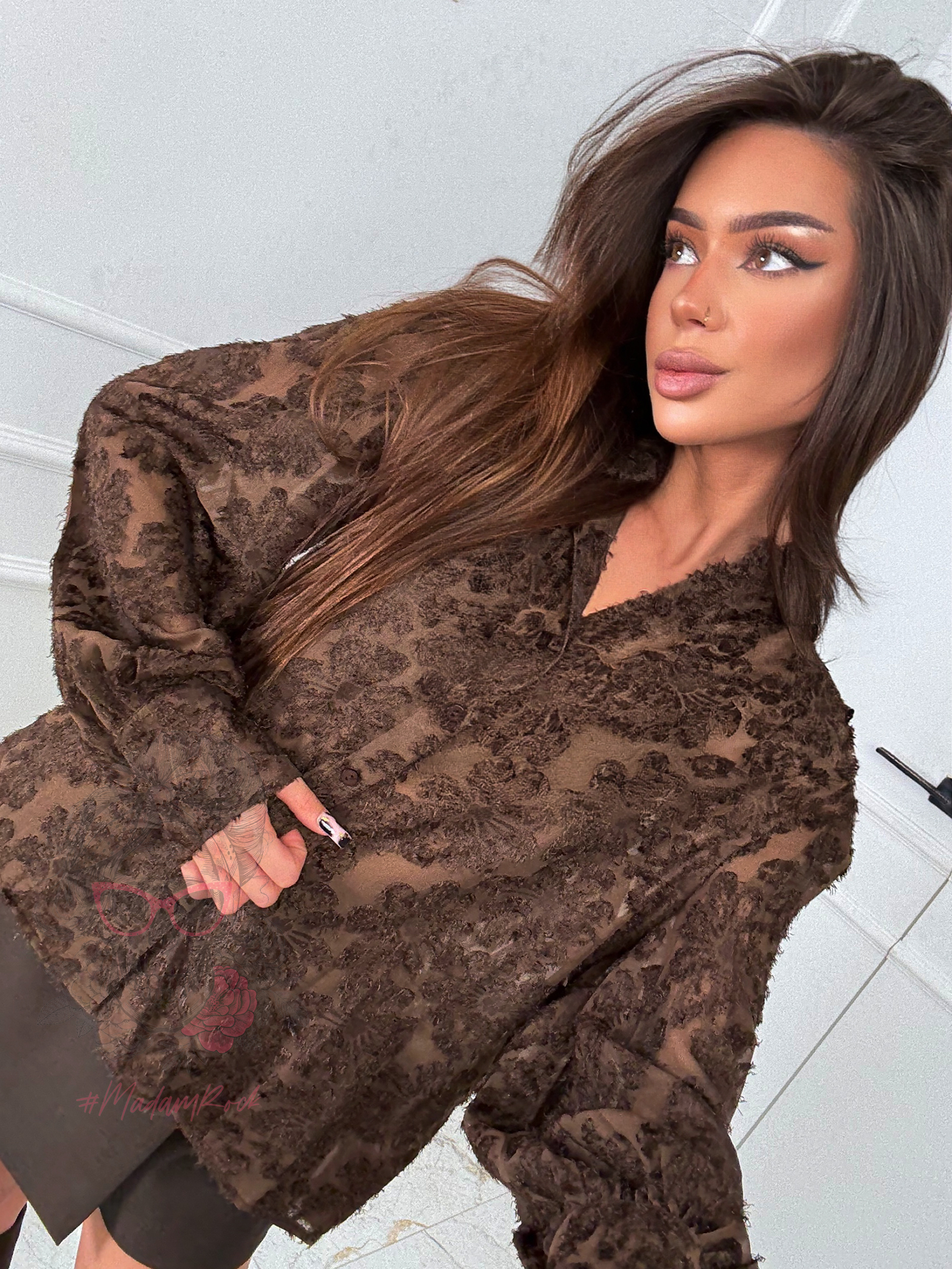 Koszula damska elegancka Nistis czekoladowa