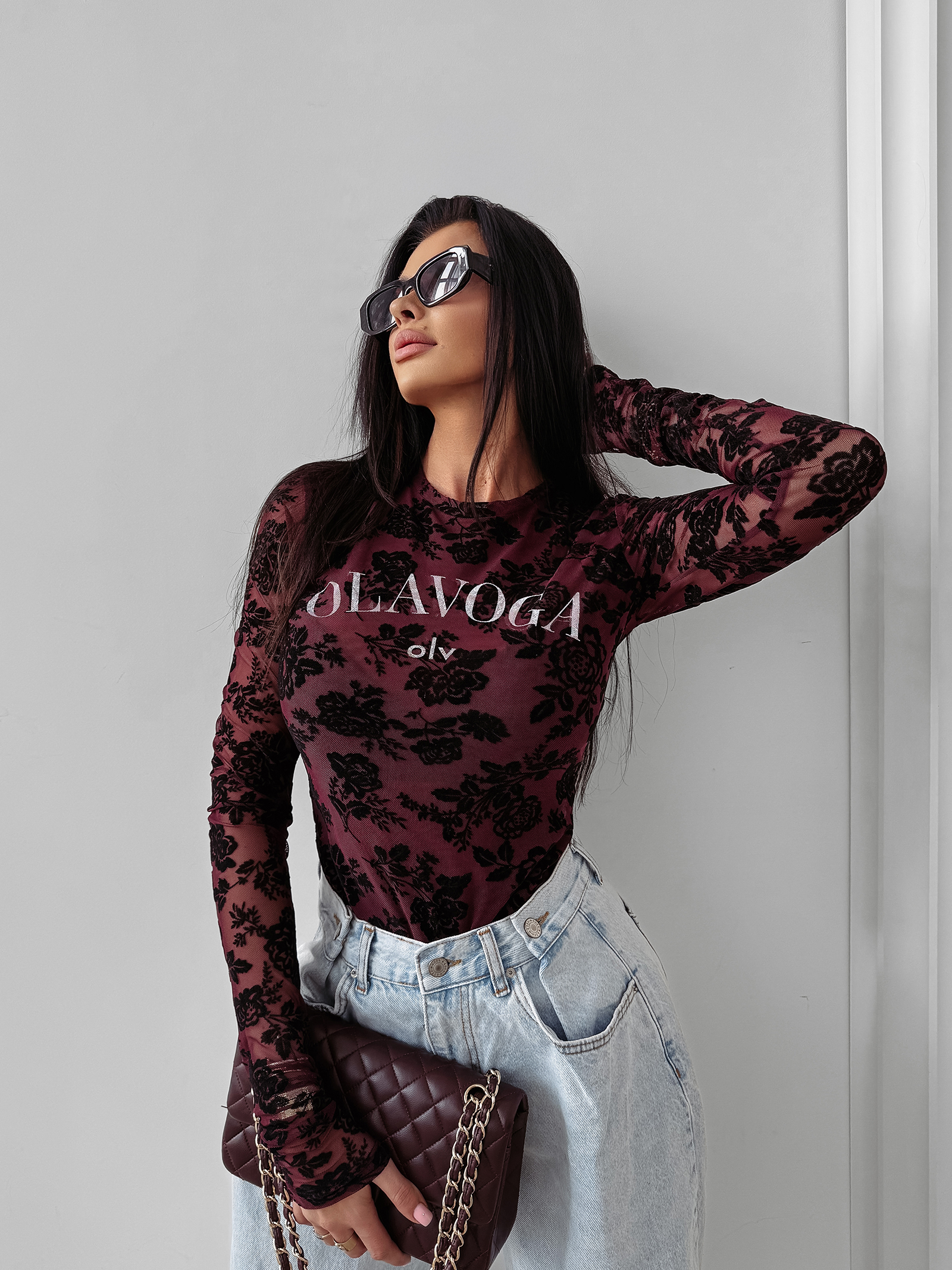 Bluzka damska OLAVOGA SEPIA bordowa