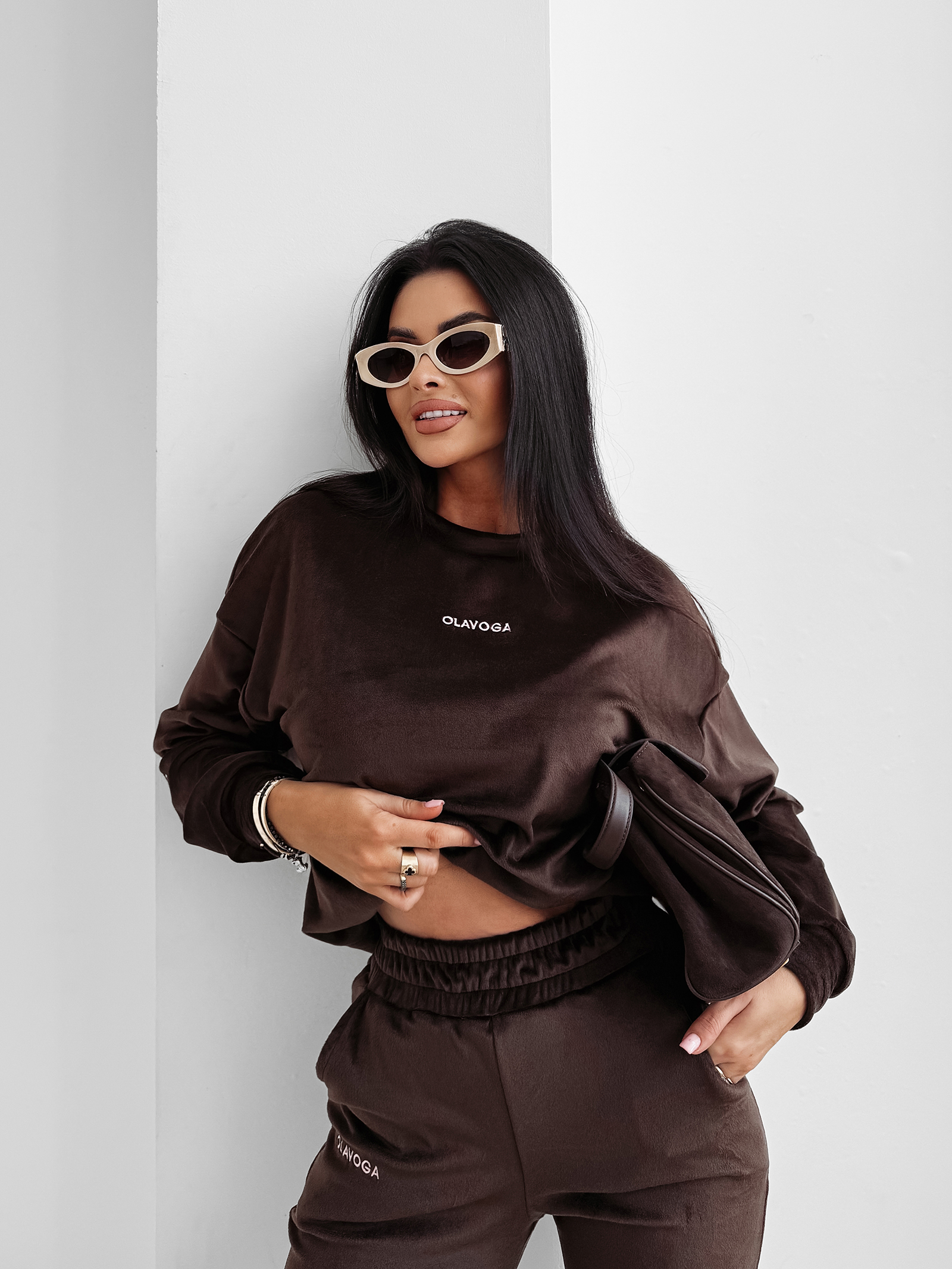 Komplet damski OLAVOGA VELVET ASH brązowy