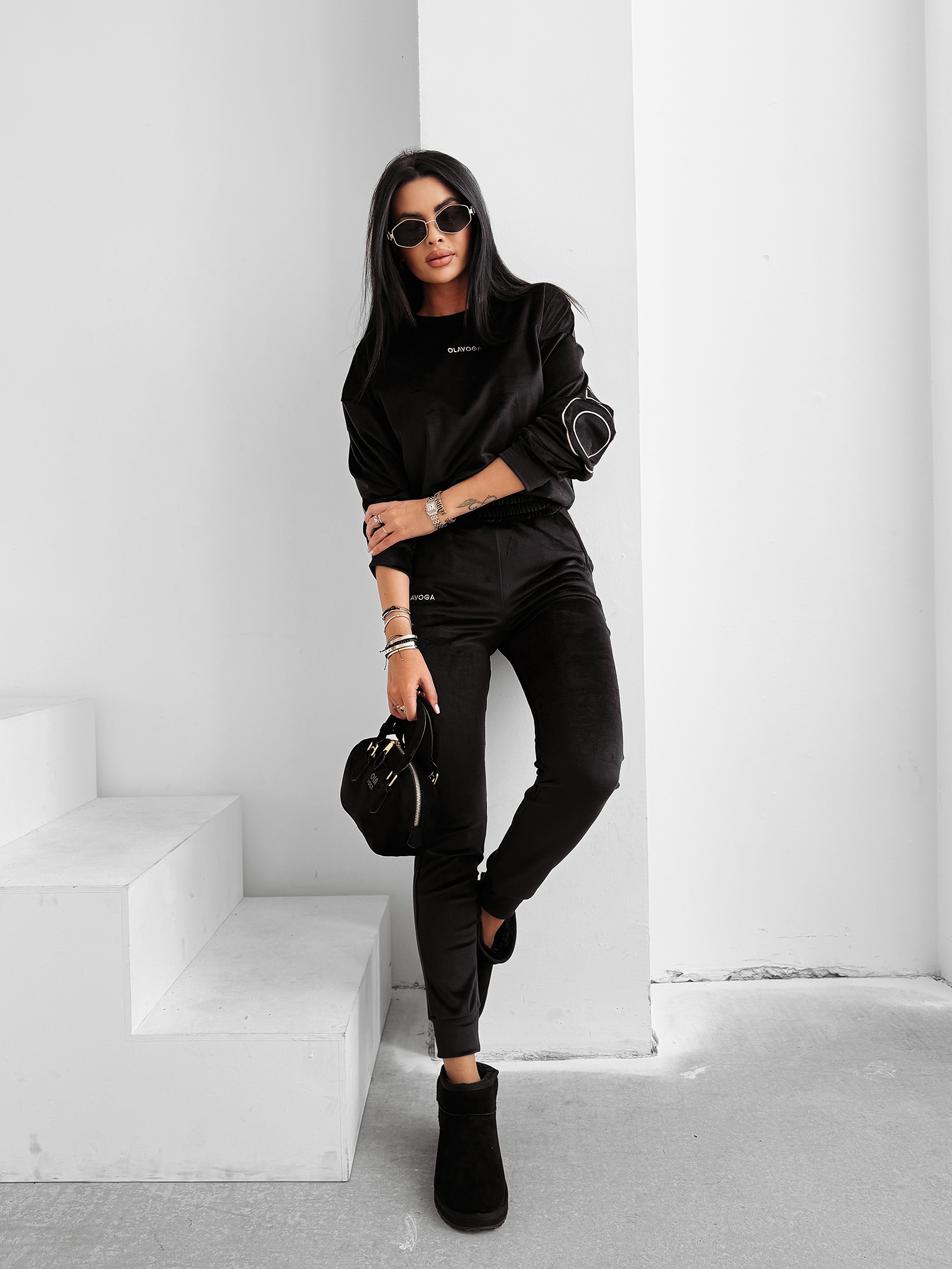 Komplet damski OLAVOGA VELVET ASH czarny