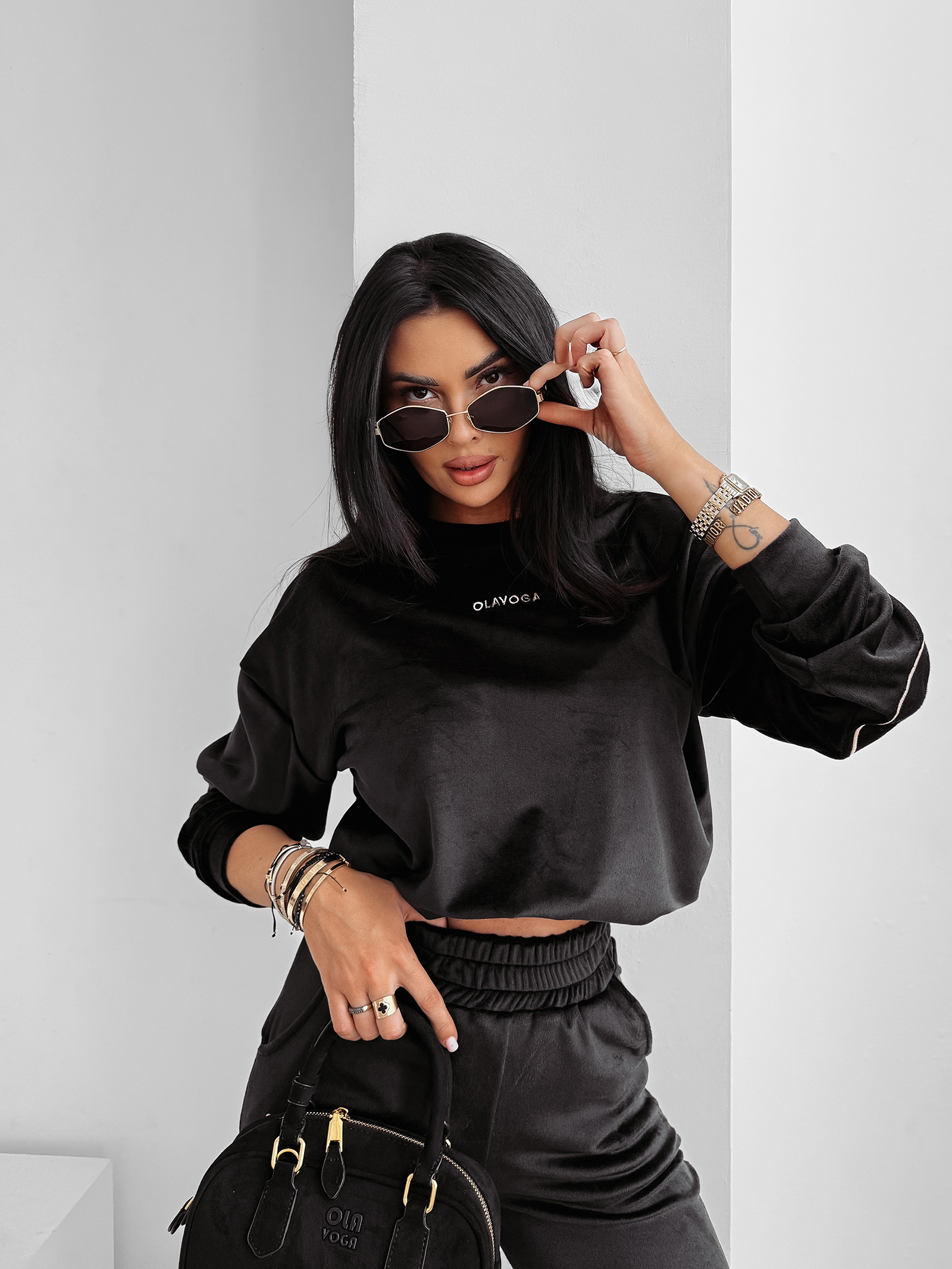 Komplet damski OLAVOGA VELVET ASH czarny