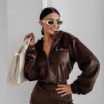 Komplet damski OLAVOGA VELVET WOOD brązowy