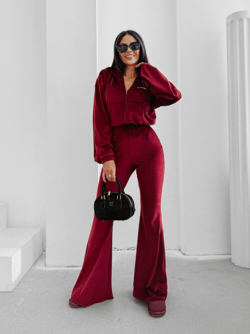 Komplet damski OLAVOGA VELVET WOOD bordowy