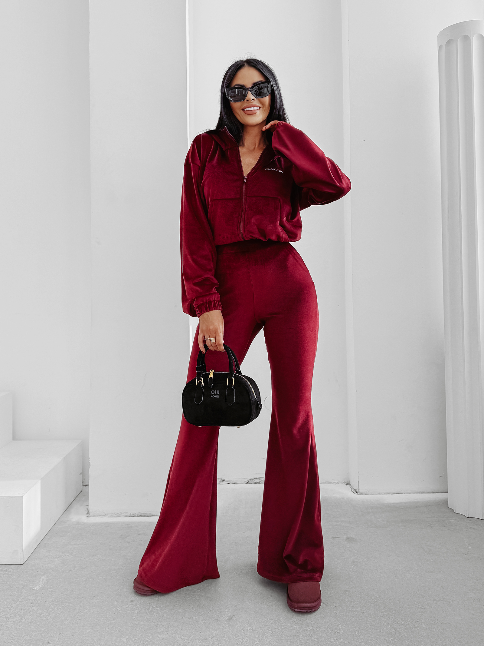 Komplet damski OLAVOGA VELVET WOOD bordowy