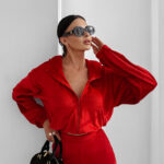 Komplet damski OLAVOGA VELVET WOOD czerwony