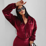 Komplet damski OLAVOGA VELVET WOOD bordowy