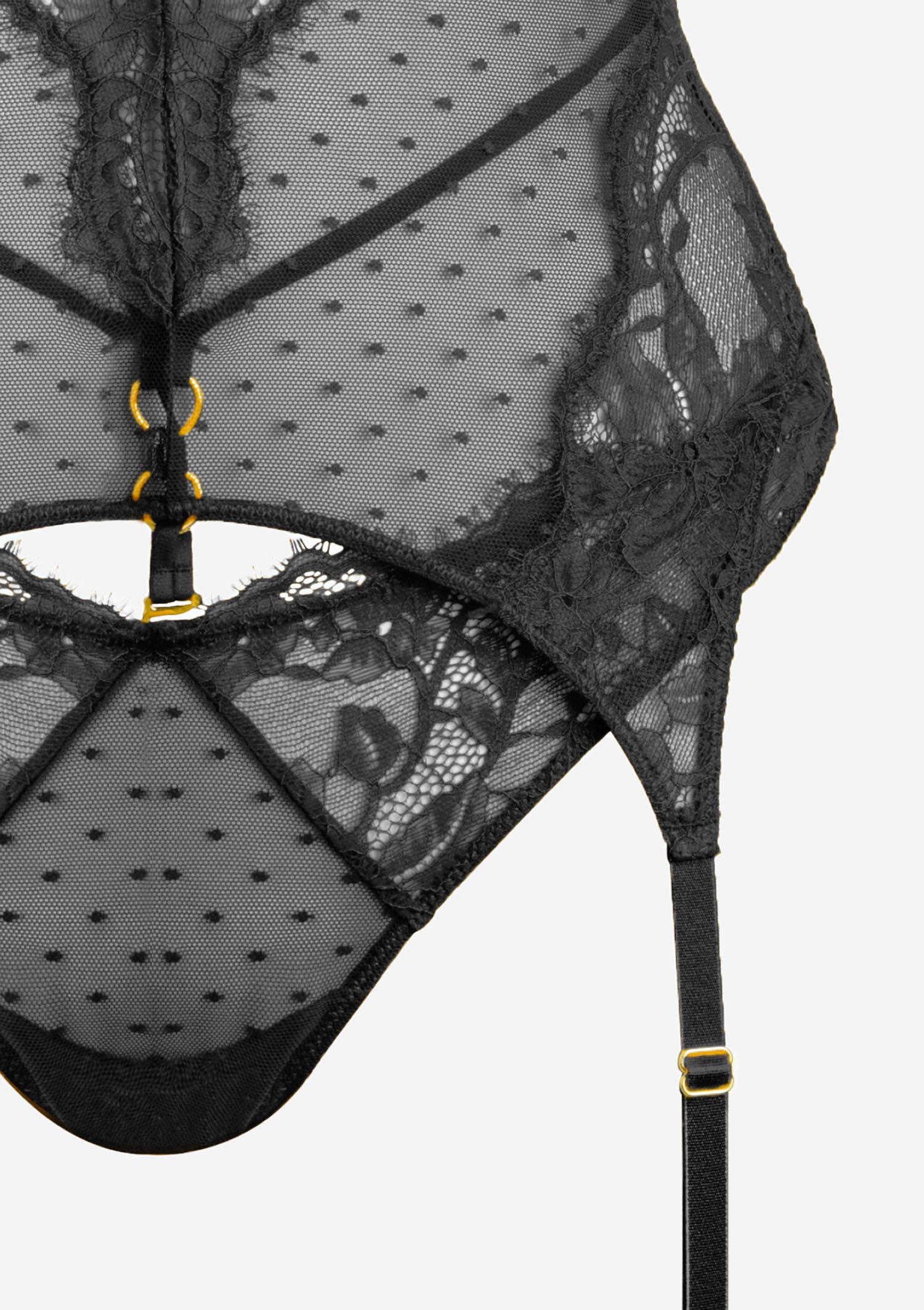 Koronkowy zestaw bielizny damskiej czarny- gorset z brazylianami Koronkowy zestaw bielizny damskiej czarny- gorset z brazylianami