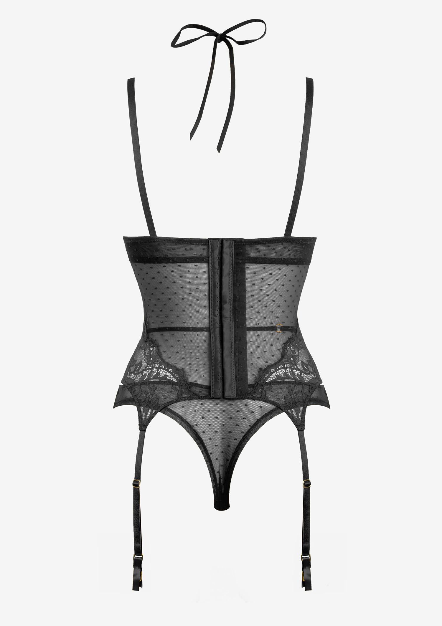 Koronkowy zestaw bielizny damskiej czarny- gorset z brazylianami Koronkowy zestaw bielizny damskiej czarny- gorset z brazylianami