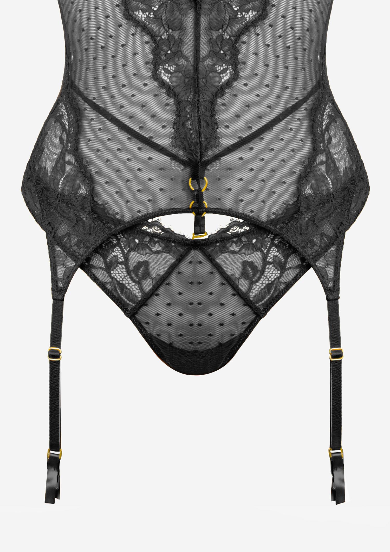 Koronkowy zestaw bielizny damskiej czarny- gorset z brazylianami Koronkowy zestaw bielizny damskiej czarny- gorset z brazylianami