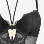 Koronkowy zestaw bielizny damskiej czarny- gorset z brazylianami