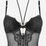 Koronkowy zestaw bielizny damskiej czarny- gorset z brazylianami