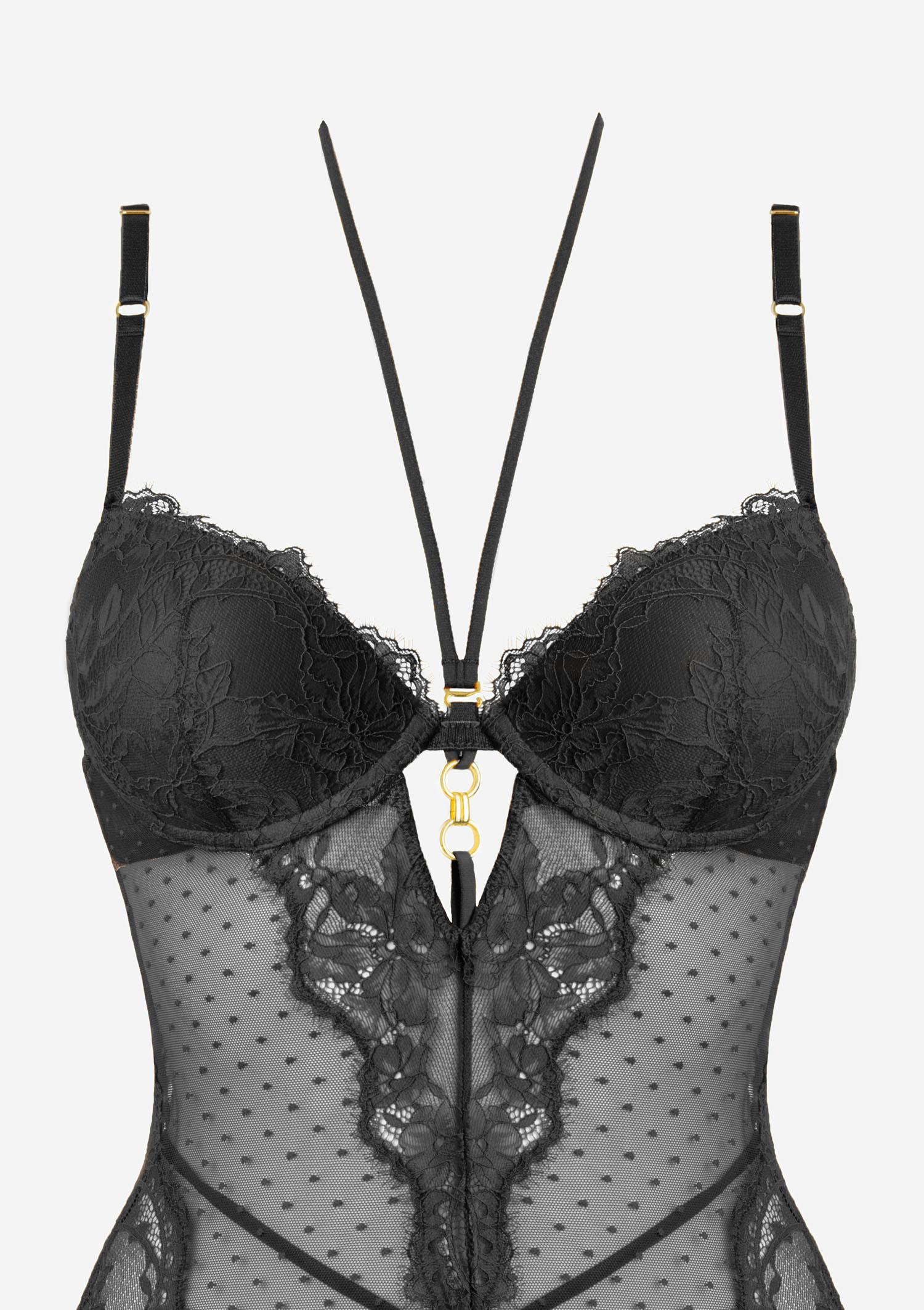 Koronkowy zestaw bielizny damskiej czarny- gorset z brazylianami Koronkowy zestaw bielizny damskiej czarny- gorset z brazylianami