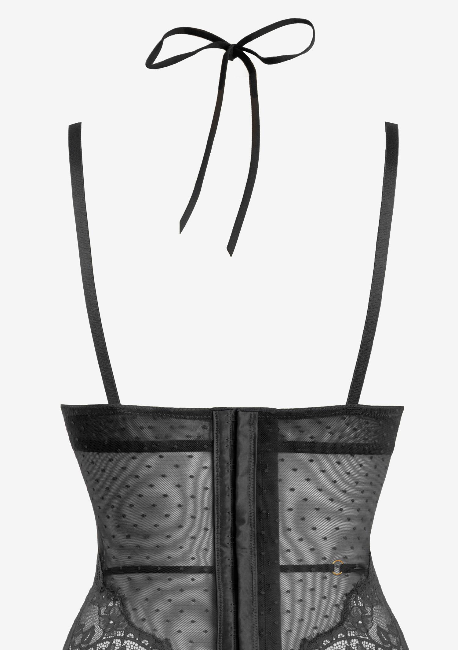 Koronkowy zestaw bielizny damskiej czarny- gorset z brazylianami Koronkowy zestaw bielizny damskiej czarny- gorset z brazylianami