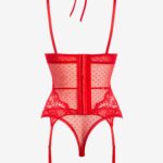 Koronkowy zestaw bielizny damskiej czerwony- gorset z brazylianami