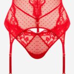 Koronkowy zestaw bielizny damskiej czerwony- gorset z brazylianami