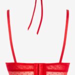 Koronkowy zestaw bielizny damskiej czerwony- gorset z brazylianami