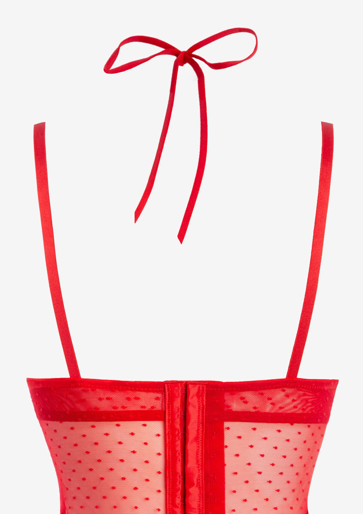 Koronkowy zestaw bielizny damskiej czerwony- gorset z brazylianami Koronkowy zestaw bielizny damskiej czerwony- gorset z brazylianami