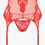 Koronkowy zestaw bielizny damskiej czerwony- gorset ze stringami