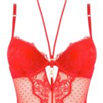 Koronkowy zestaw bielizny damskiej czerwony- gorset ze stringami
