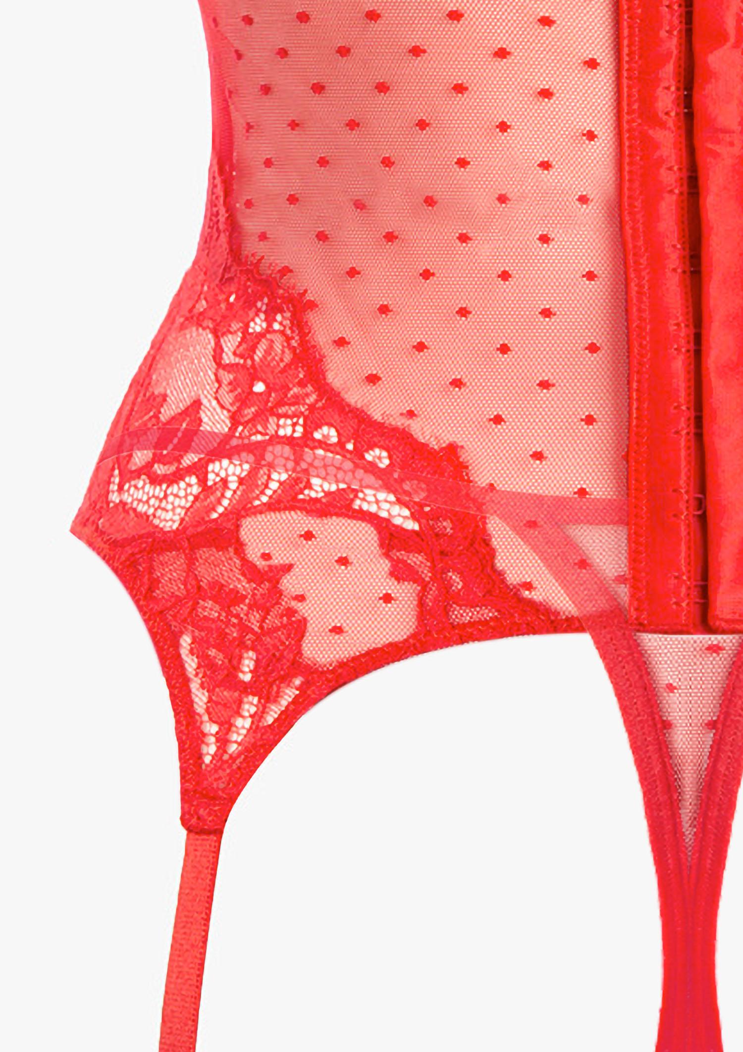 Koronkowy zestaw bielizny damskiej czerwony- gorset ze stringami