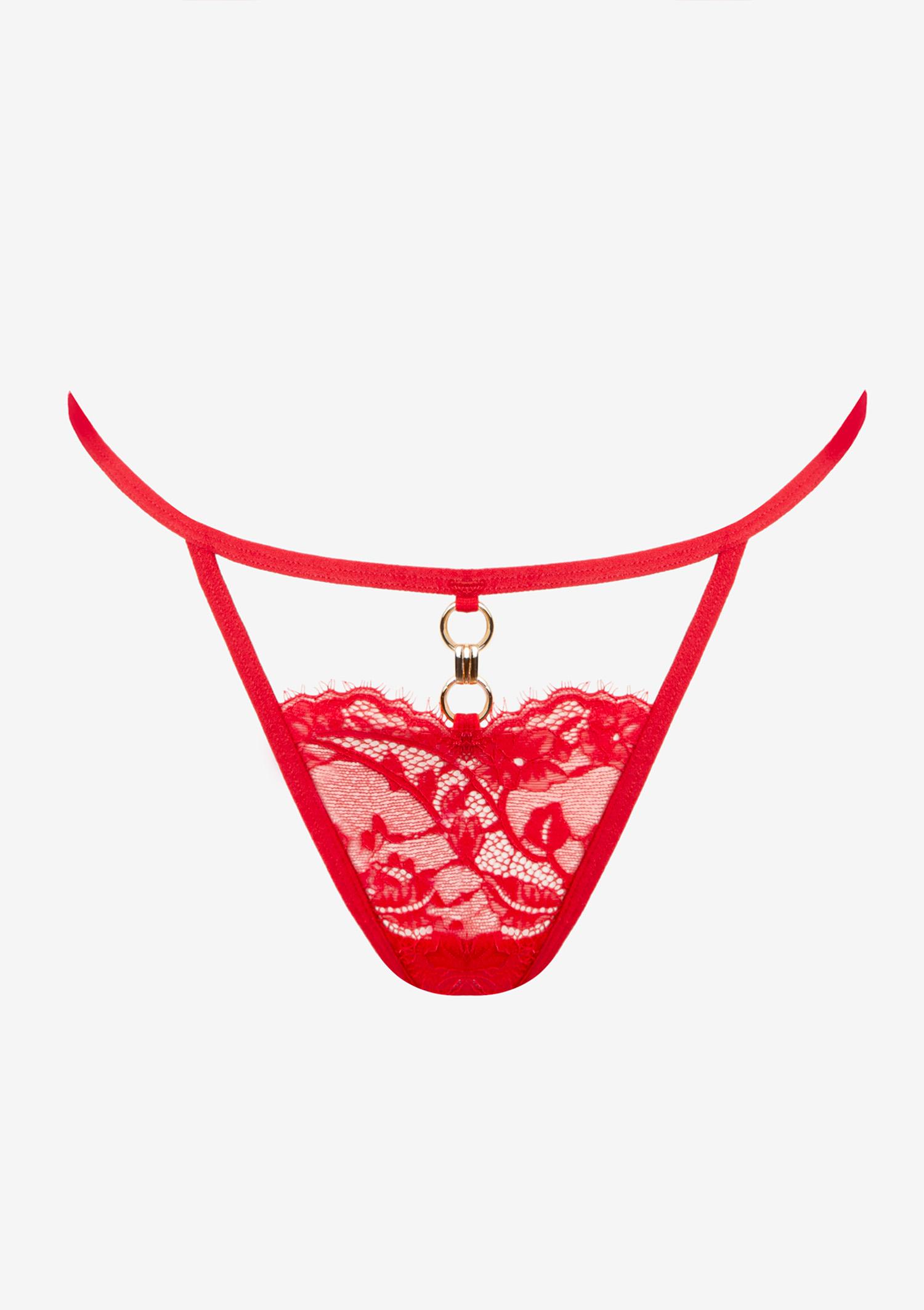 Koronkowy zestaw bielizny damskiej czerwony- gorset ze stringami