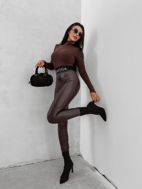 Legginsy skórzane OLAVOGA PELLIT brązowe
