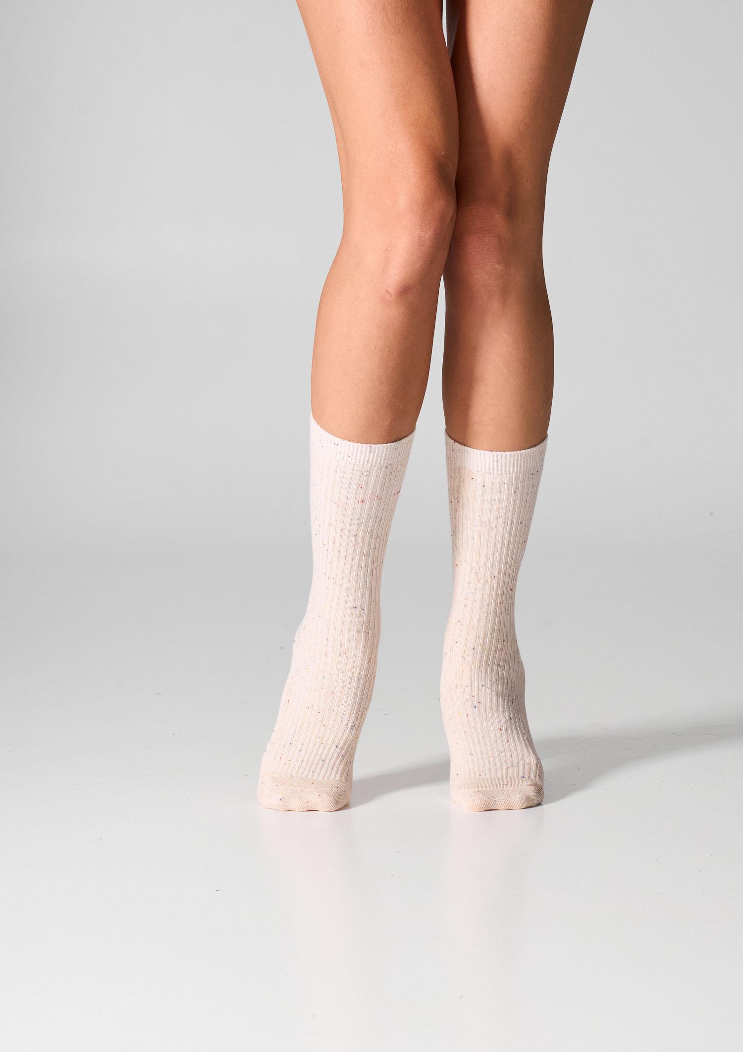 Skarpetki damskie bawełniane prążkowane beżowe/brzoskwiniowe (2PACK)