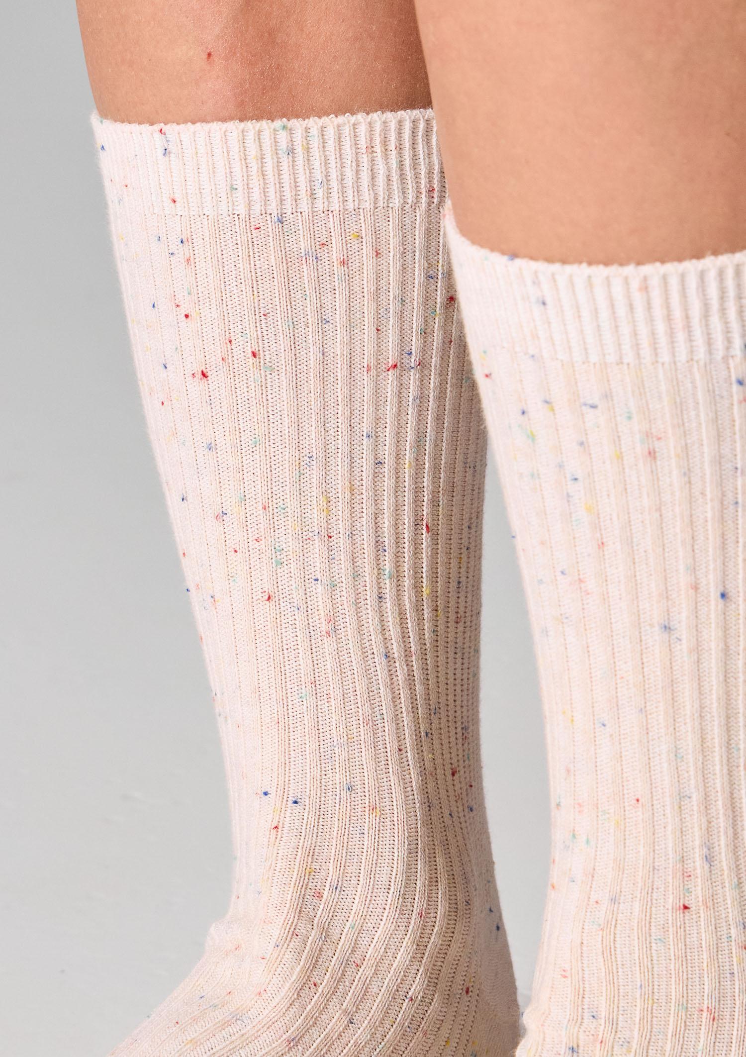 Skarpetki damskie bawełniane prążkowane beżowe/brzoskwiniowe (2PACK)