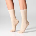 Skarpetki damskie bawełniane prążkowane beżowe/brzoskwiniowe (2PACK)